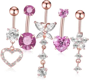 5 Pcs Heart Dangle Belly Button Rings Durable Elegant Navel Jewelry for Women Unique Design for Various Occasions