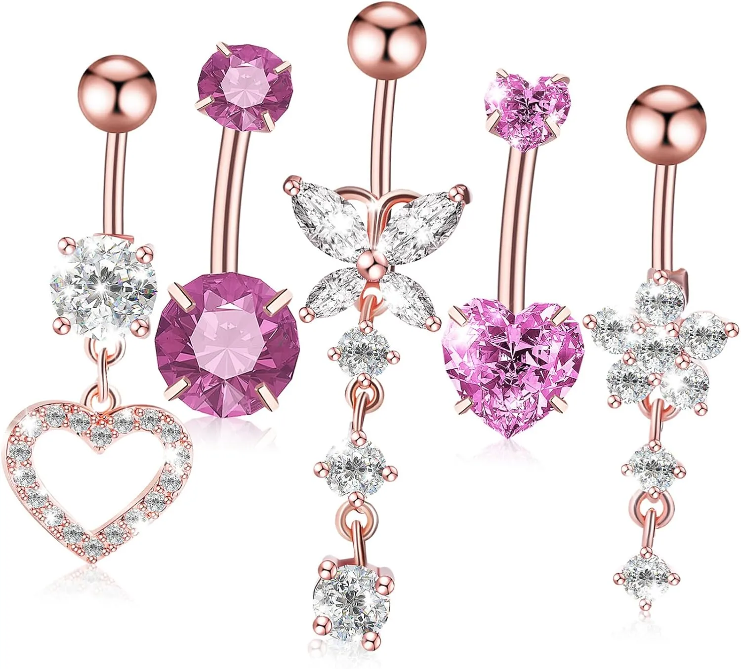 5 Pcs Heart Dangle Belly Button Rings Durable Elegant Navel Jewelry for Women Unique Design for Various Occasions