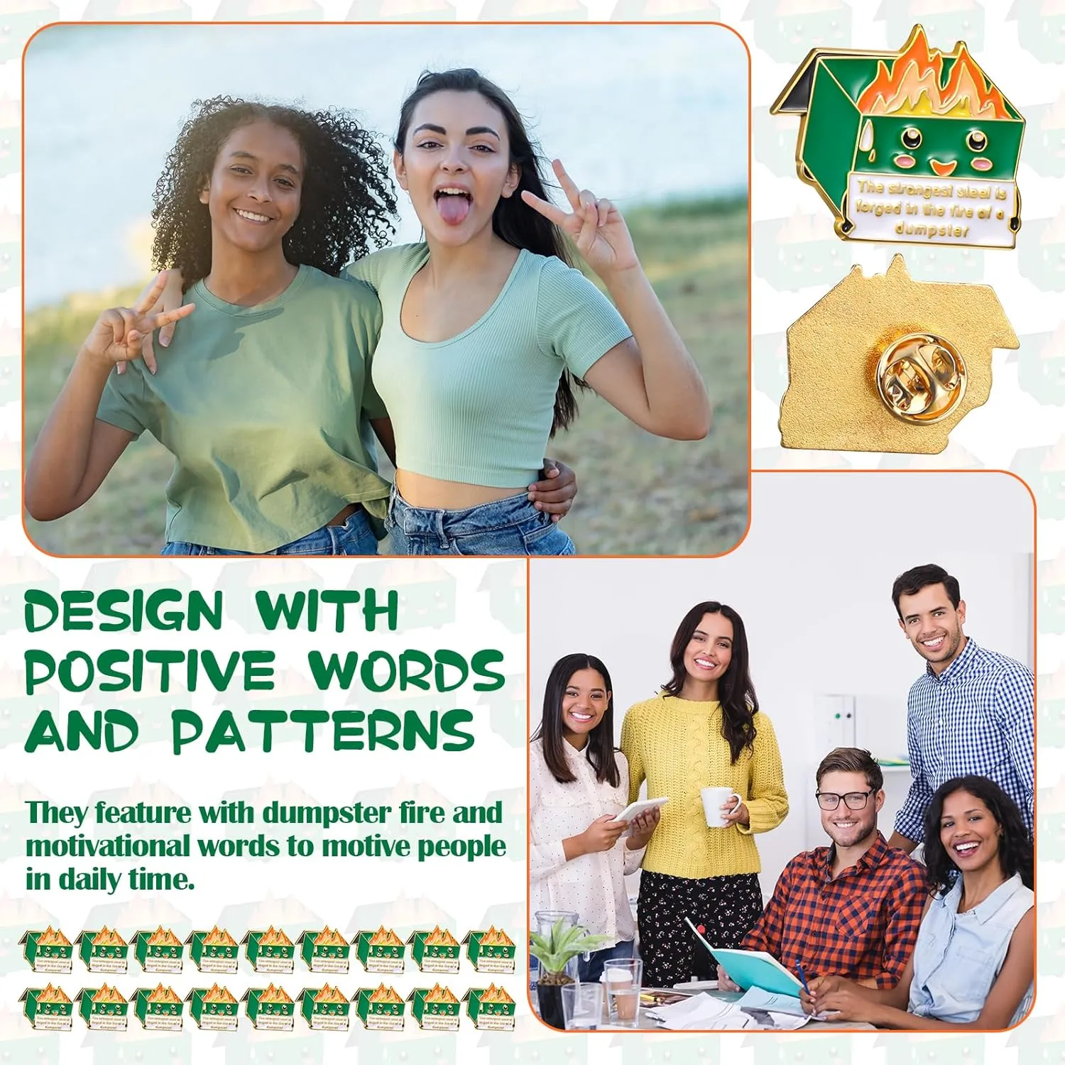 50 Sets End of Year Student Gifts Positive Dumpster Pins Motivation Cards Graduation CNA Nurses Week Gifts (Classic Colors)