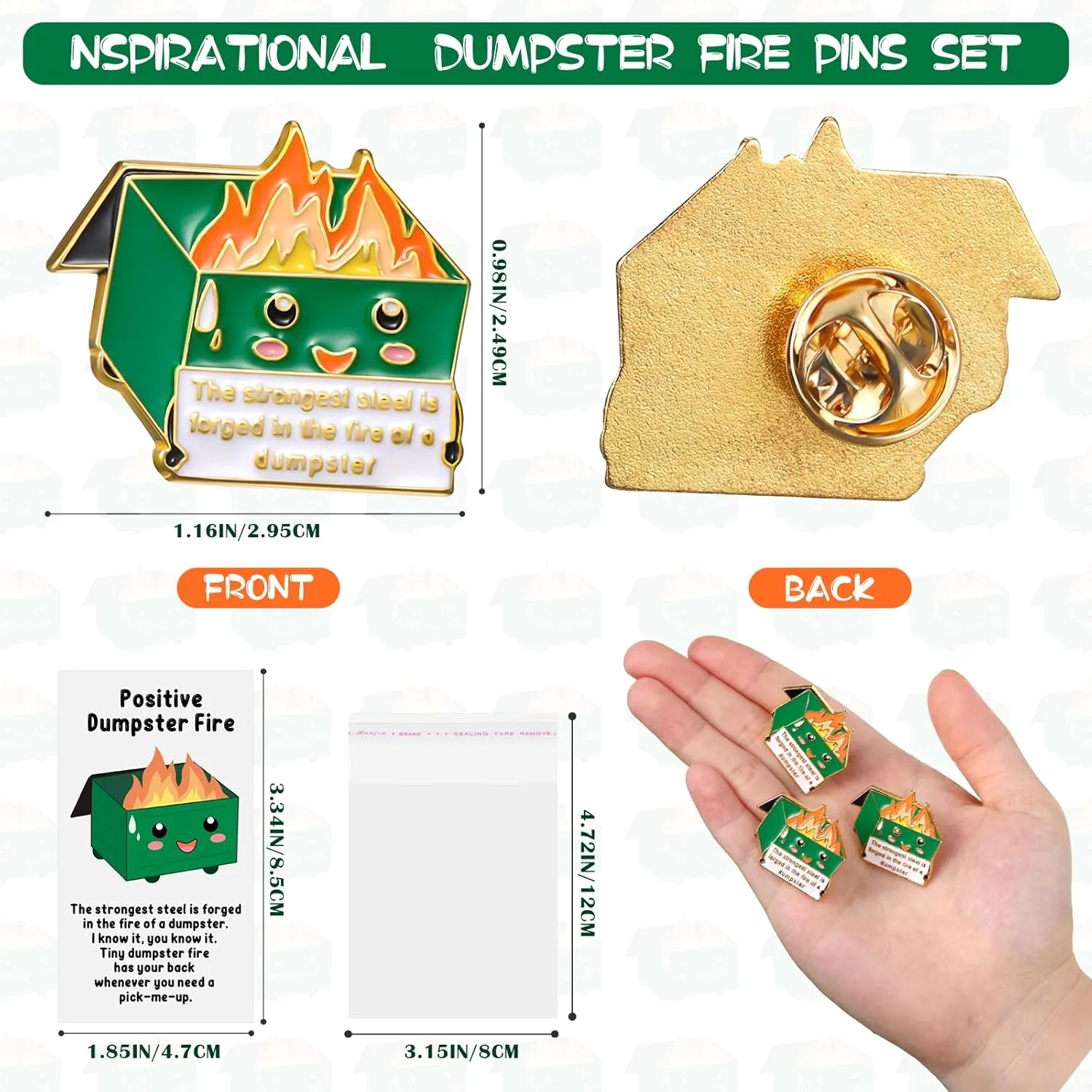 50 Sets End of Year Student Gifts Positive Dumpster Pins Motivation Cards Graduation CNA Nurses Week Gifts (Classic Colors)