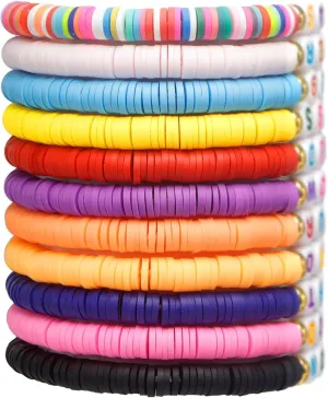 5PCS Bohemian Stackable Gold Beaded Stretch Bracelets Elastic Layering Friendship Bracelets Boho Jewelry Gifts Surfer Heishi Clay Bead Bracelets for Women