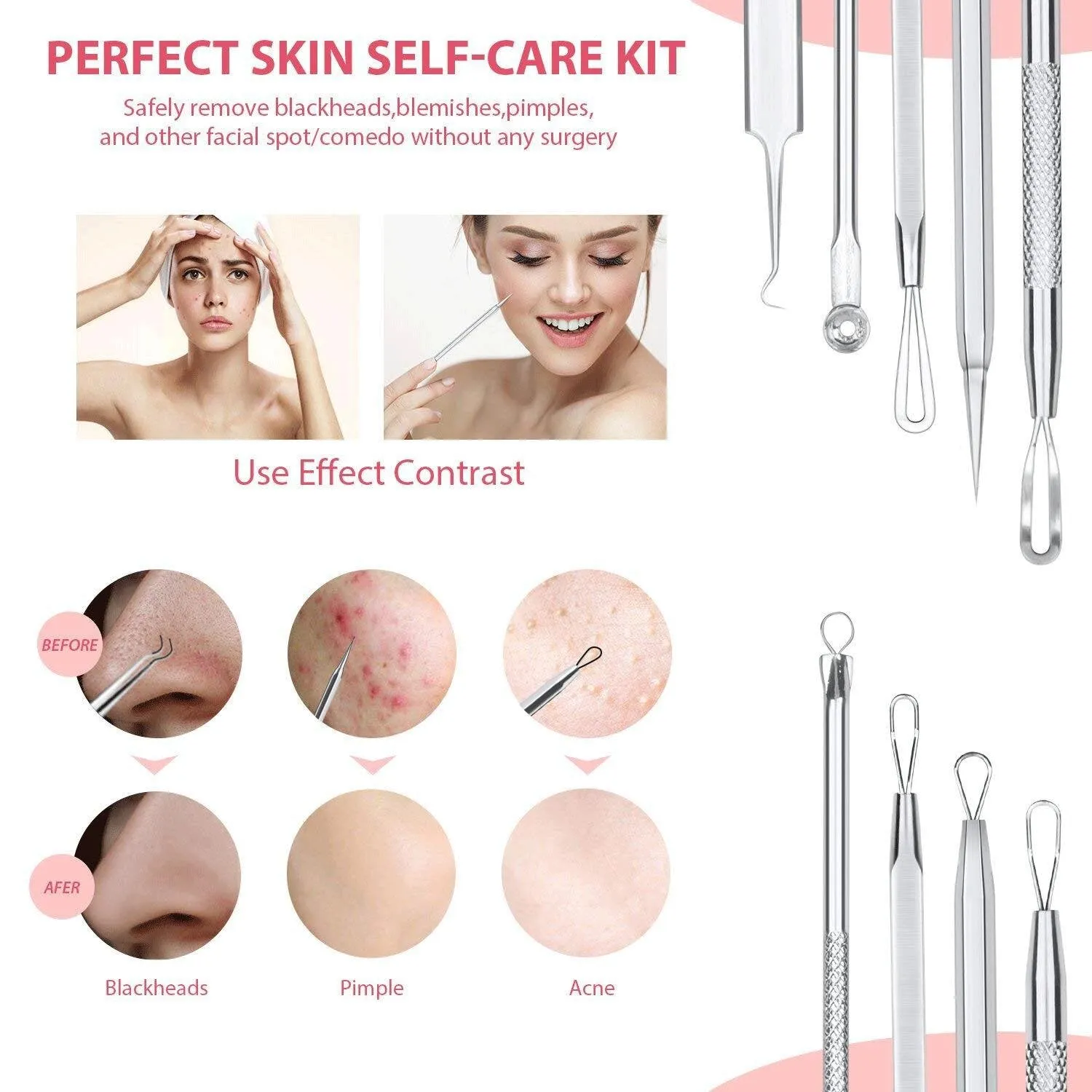 6 PCS Blackhead Remover Comedones Extractor Acne Removal Kit for Blemish, Whitehead Popping, Zit Removing