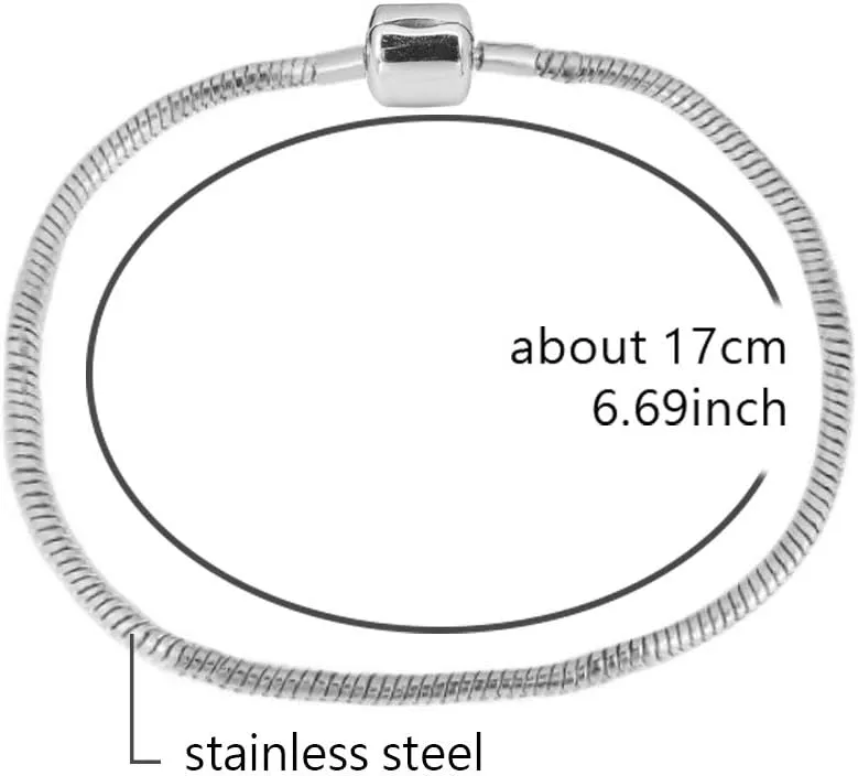 6.7 to 8.2inch Snake Chain Bracelet for Women Bead Charm Pendant 17 to 21cm Silver Stainless Steel Anniversary Birthday