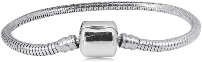 6.7 to 8.2inch Snake Chain Bracelet for Women Bead Charm Pendant 17 to 21cm Silver Stainless Steel Anniversary Birthday