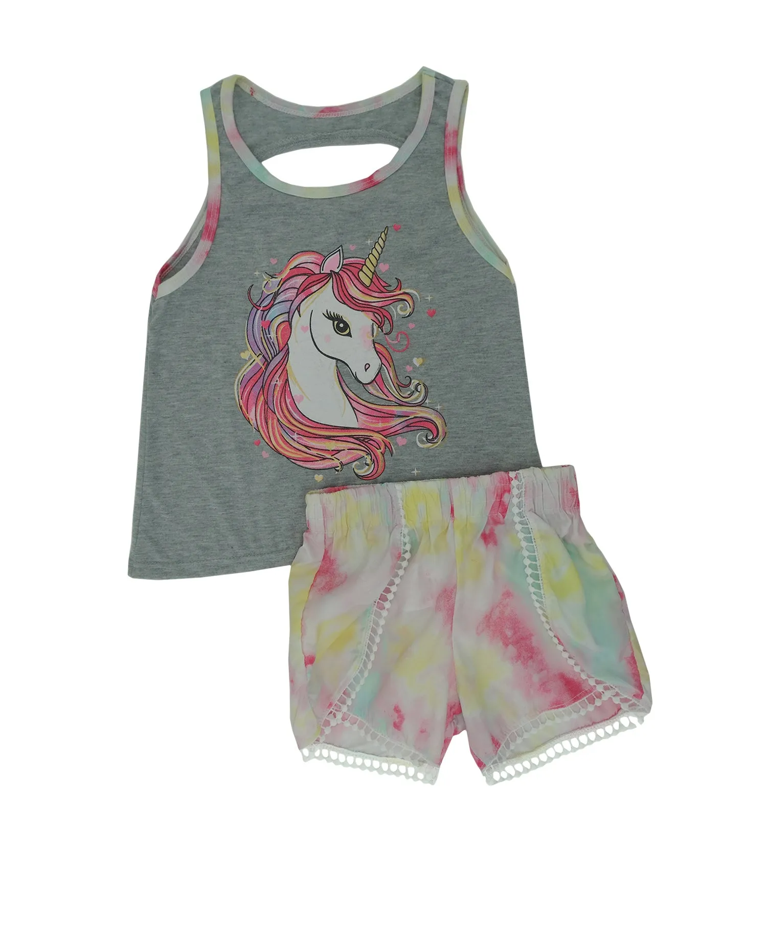 72427, Girls' 2 PC First Impression, Unicorn Graphic Tank & Shorts Set