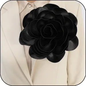 8in Large Fabric Rose Floral Brooch Pin for Women and Men - Oversized Flower Corsage for Wedding, Party, Dress and Scarf - Gift for Her (Black-FBA)