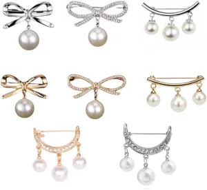 8PCS Pearl bow brooch waist fixed clothes accessories sweater anti-glare pin pearl brooch for girls women