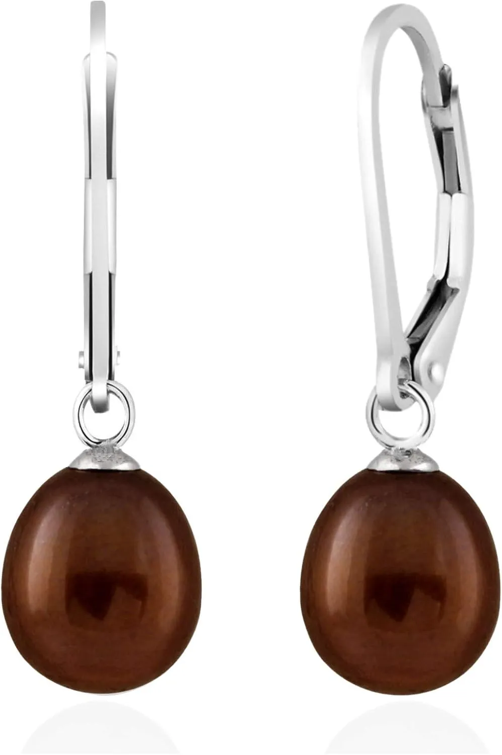 925 Sterling Silver 8mm Genuine Pearls Freshwater Cultured Lever-back Dangle Earrings for Women