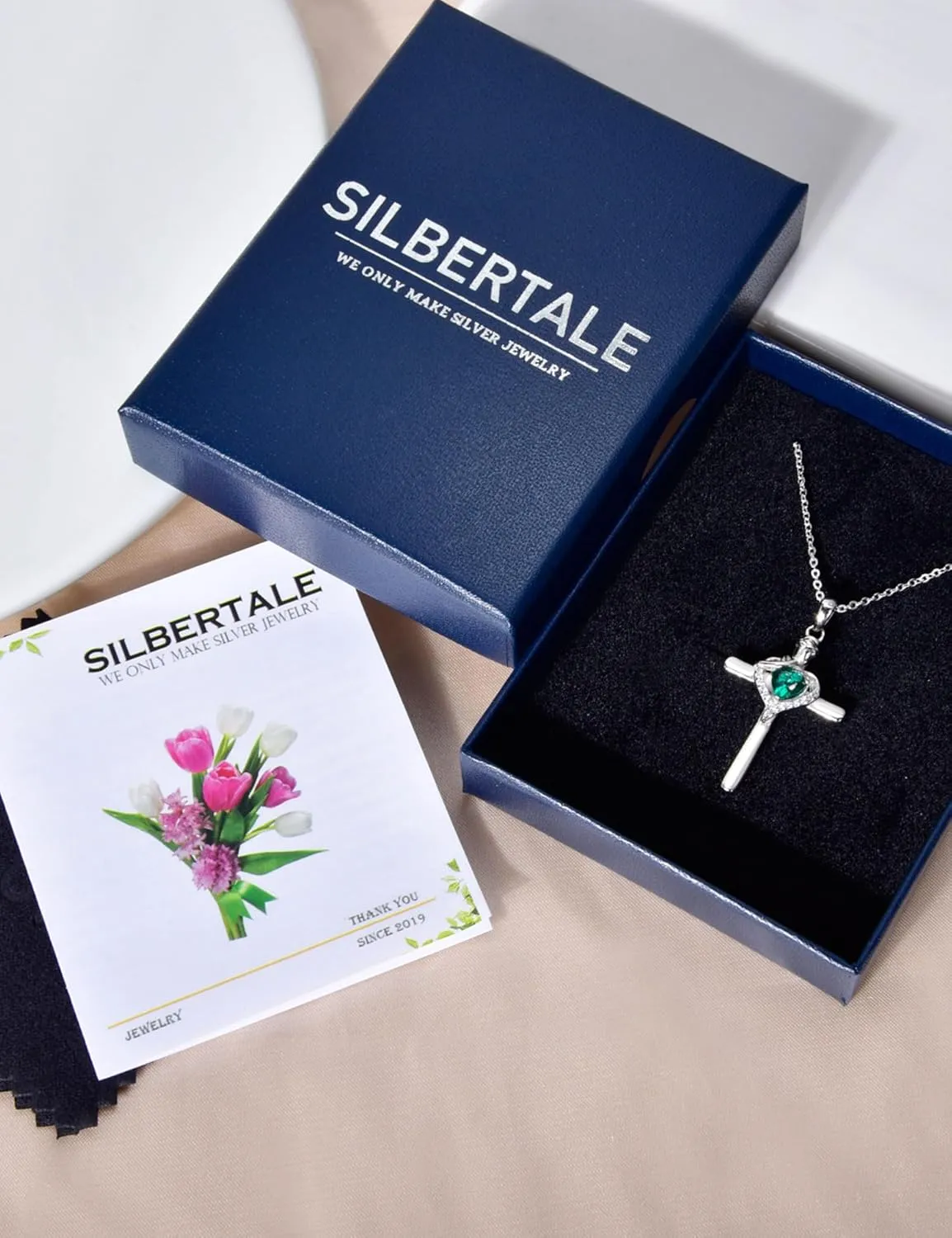 925 Sterling Silver Cross Pendant Necklace with Rose Flower Heart Cubic Zirconia Birthstone Adjustable Chain Jewelry for Women
