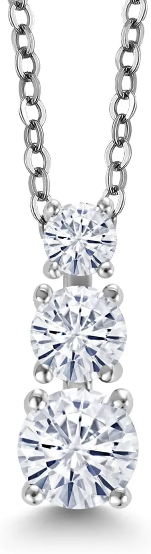 925 Sterling Silver Gemstone Birthstone 3-Stone Pendant Necklace for Women | Vertical Drop Design with 5MM 4MM 3MM Round Stones | 18-Inch Chain Included | Fine Jewelry Gifts for Anniversary Birthday