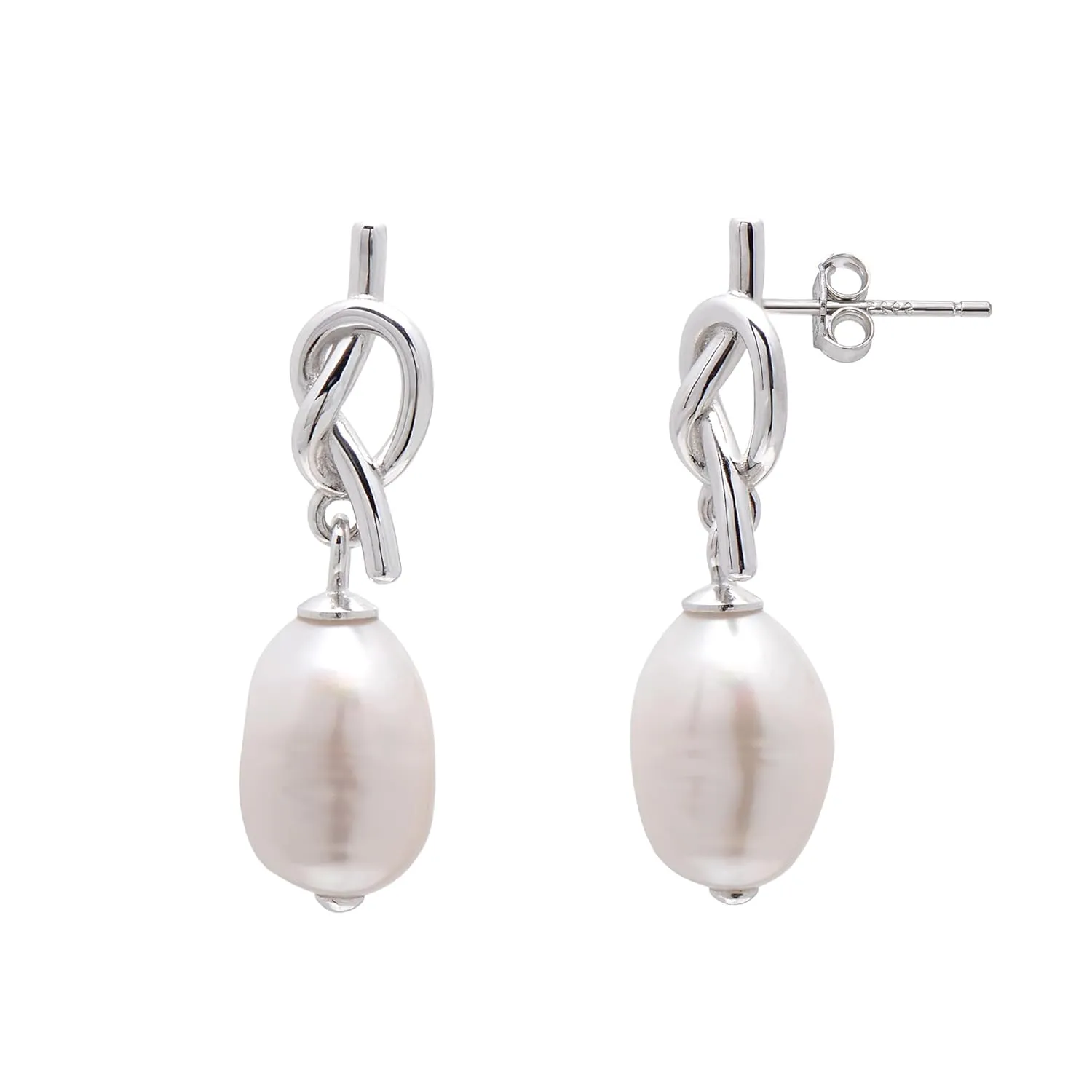 925 Sterling Silver Love Knot Studs Freshwater Cultured Pearls Dangle Earrings for Women