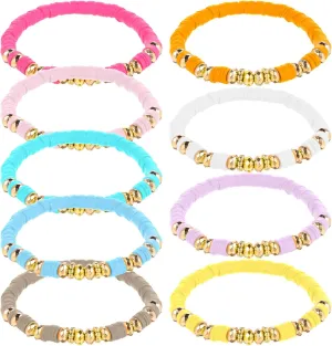 9pcs Colorful Friendship Bracelets for Women, Stackable Beaded Bracelets, Preppy Clay Bead Bracelets Set, Stretch Boho Bead Bracelets, Summer Beach Jewelry, Colorful Bracelets for Women