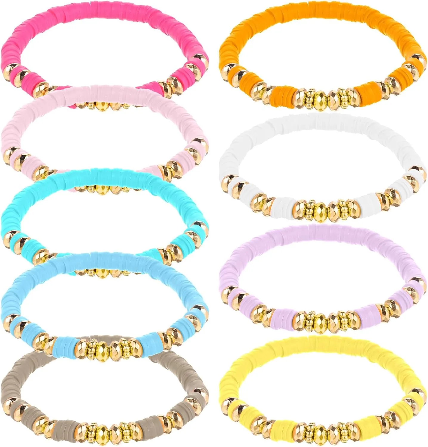 9pcs Colorful Friendship Bracelets for Women, Stackable Beaded Bracelets, Preppy Clay Bead Bracelets Set, Stretch Boho Bead Bracelets, Summer Beach Jewelry, Colorful Bracelets for Women