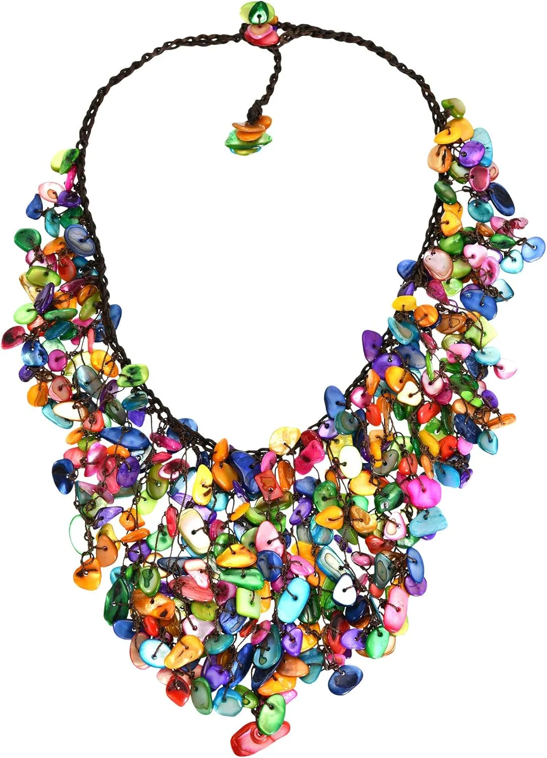 AeraVida Brilliant Cascading Waterfall of Multi-Colored Mother of Pearl Seashell Bib Necklace | Pearl Necklace Jewelry for Women | Mother of Pearl Seashell Necklace