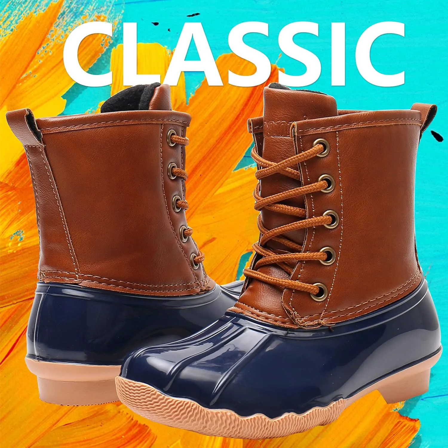 Ahannie Kids Boys Girls Winter Duck Boot, Youth Outdoor Two Tone Fashion Waterproof Rain Boot (Toddler/Little Kid/Big Kid)