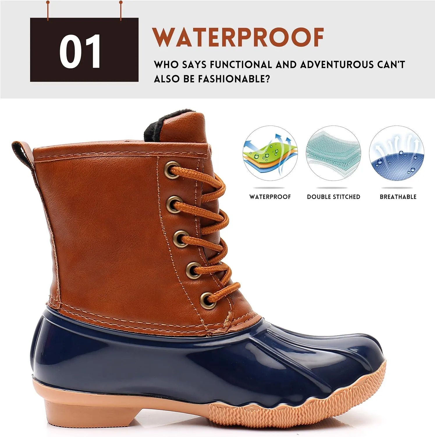 Ahannie Kids Boys Girls Winter Duck Boot, Youth Outdoor Two Tone Fashion Waterproof Rain Boot (Toddler/Little Kid/Big Kid)