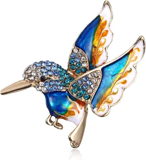AILUOR Antique Gold Tone Enamel Bird Hummingbird Multi Color Austrian Crystal Pin Brooch Jewelry for Women Christmas Gifts