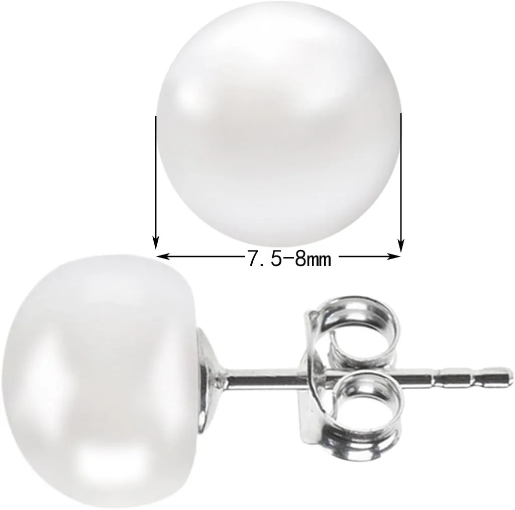 ALYC Pearl Earrings Freshwater Pearl White Button Stud Earrings with 925 Sterling Silver for Women
