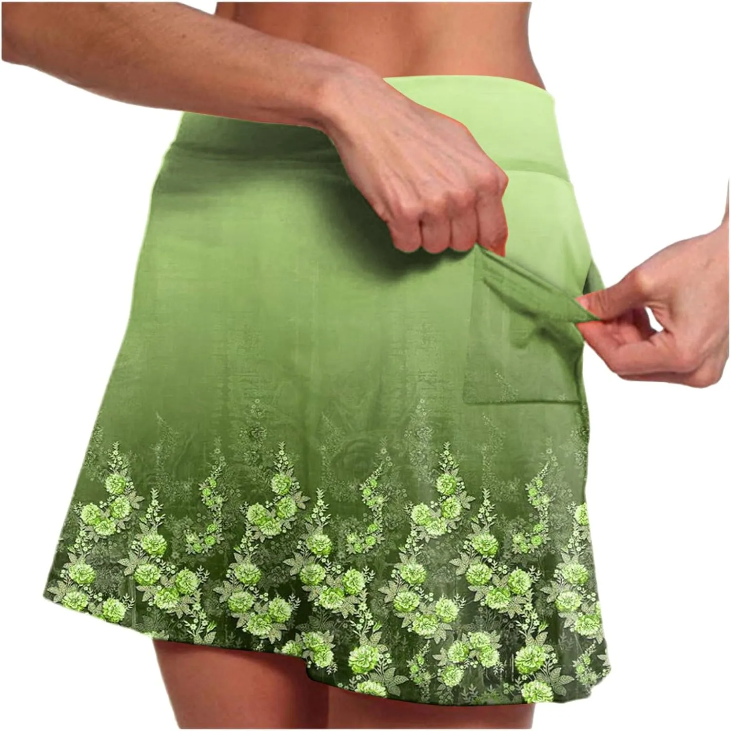 AMDBEL Womens Skorts Dressy Casual,Athletic Skorts for Women Shorts Fashion Floral Printed Stretchy Tummy Control Skorts