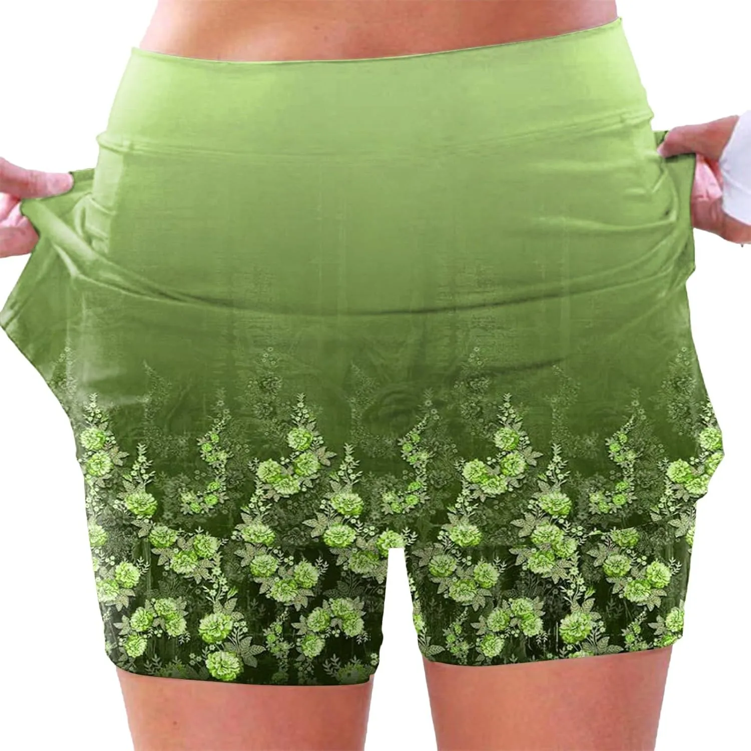 AMDBEL Womens Skorts Dressy Casual,Athletic Skorts for Women Shorts Fashion Floral Printed Stretchy Tummy Control Skorts