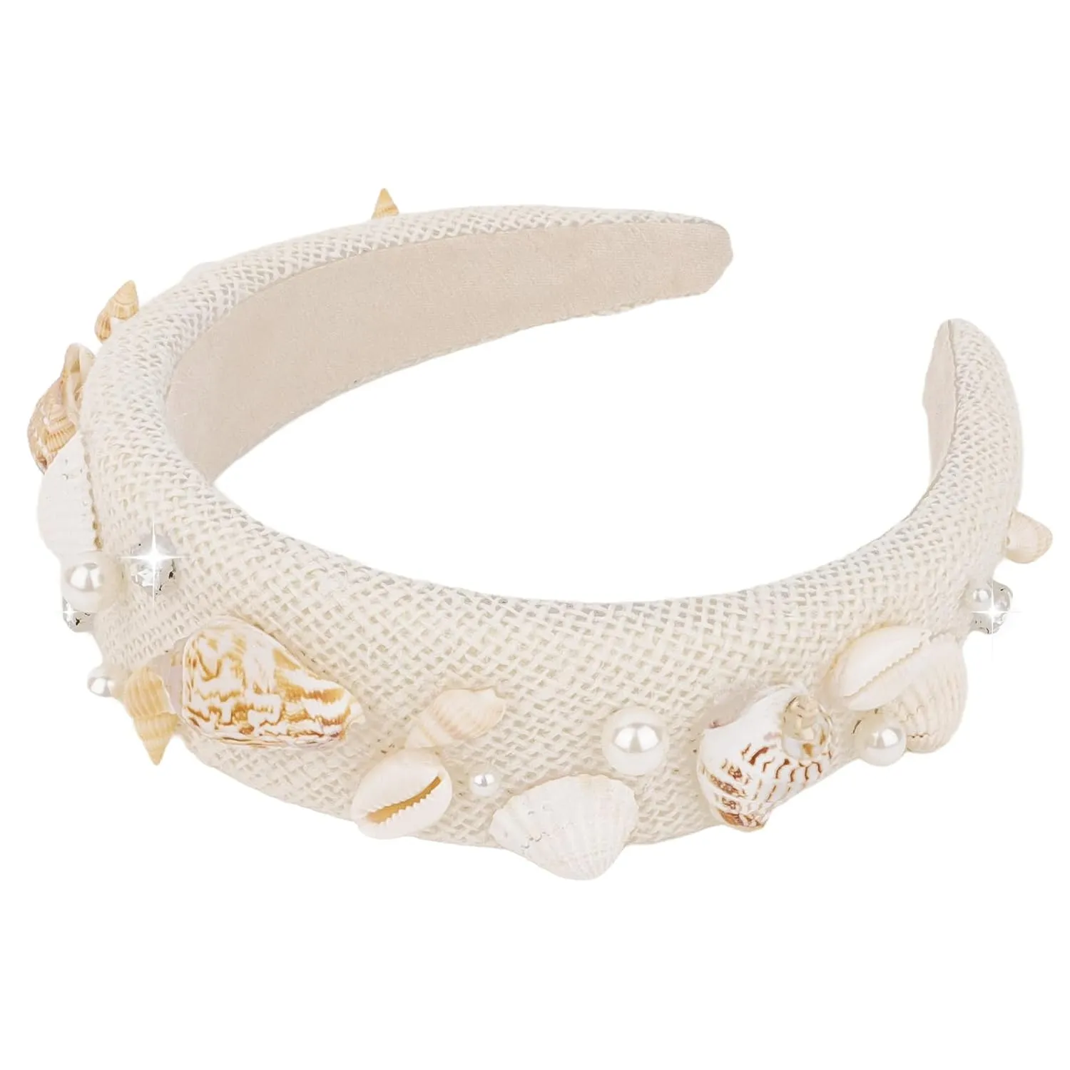 ANBALA Beach Wedding Headband Boho Seashell Crystal Rhinestone Headband Bridal Headband Bride Pearl Headband Mermaid Headband Seashell Hair Accessories for Women Girls (White)