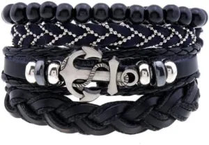 Anchor Braided Leather Wrap Bracelet Layered Beaded Bracelets Hamsa Hand Charm Bracelets