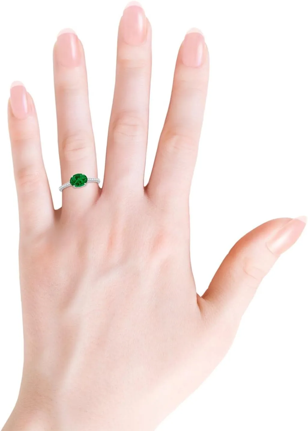 Angara Lab Grown East-West Oval Emerald Cathedral Engagement Ring in 14K Solid Gold/Platinum | May Birthstone, Birthday, Anniversary, Wedding Jewelry Gift for Women