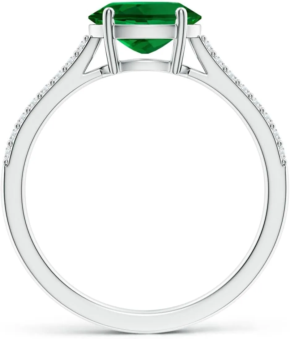 Angara Lab Grown East-West Oval Emerald Cathedral Engagement Ring in 14K Solid Gold/Platinum | May Birthstone, Birthday, Anniversary, Wedding Jewelry Gift for Women