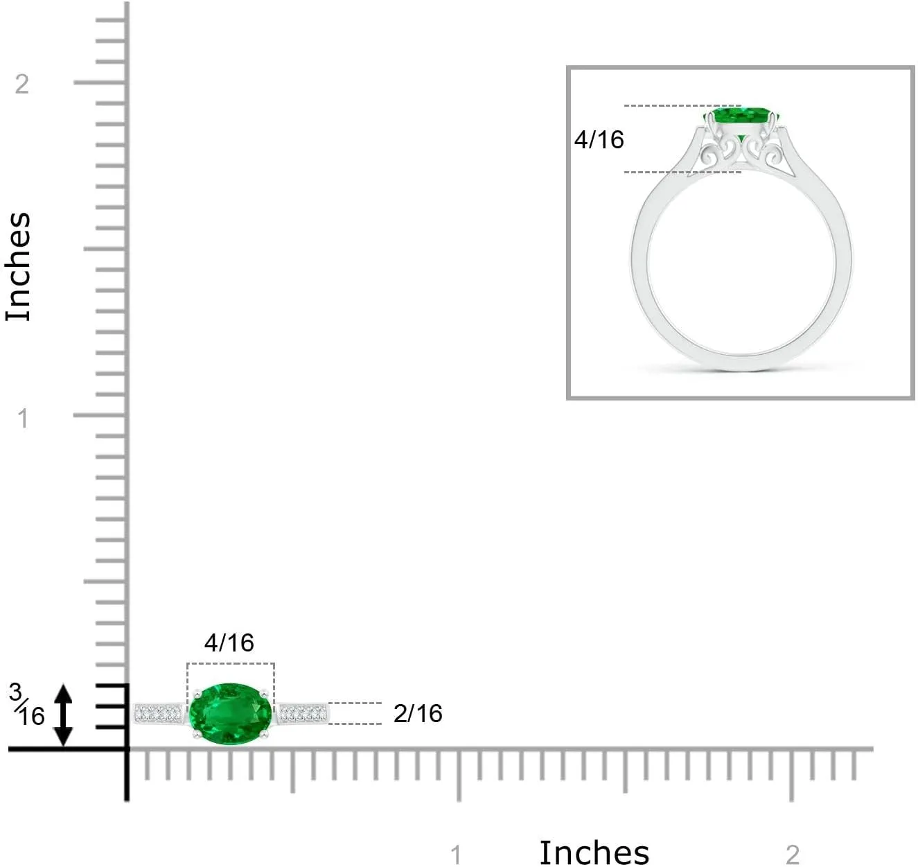 Angara Lab Grown East West Oval Emerald Solitaire Ring with Diamonds in 14K Solid Gold/Platinum | May Birthstone, Birthday, Engagement, Anniversary, Wedding Jewelry Gift for Women