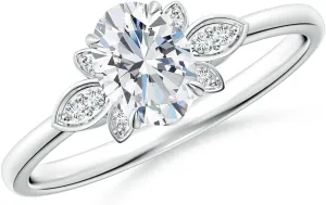 Angara Lab Grown Nature-Inspired Oval Diamond Engagement Ring in Silver / 14K Solid Gold/Platinum | April Birthstone, Birthday, Anniversary, Wedding Jewelry Gift for Women