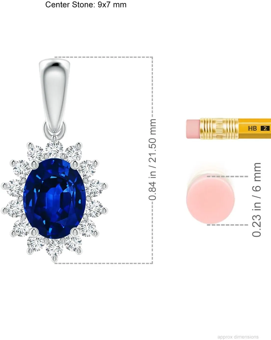 Angara Lab Grown Oval Blue Sapphire Pendant with Floral Halo in 14K Solid Gold/Platinum | September Birthstone, Birthday, Engagement, Anniversary, Wedding Jewelry Gift for Women