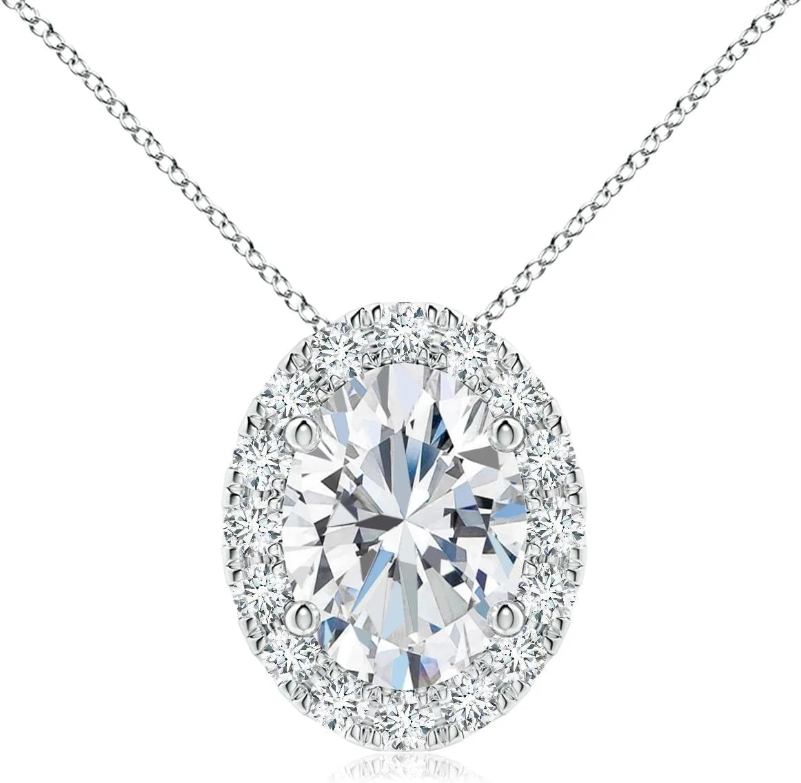 Angara Lab Grown Oval Diamond Halo Pendant in 14K Solid Gold/Platinum | April Birthstone, Birthday, Engagement, Anniversary, Wedding Jewelry Gift for Women