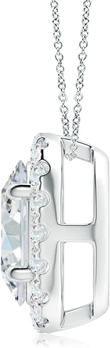 Angara Lab Grown Oval Diamond Halo Pendant in 14K Solid Gold/Platinum | April Birthstone, Birthday, Engagement, Anniversary, Wedding Jewelry Gift for Women