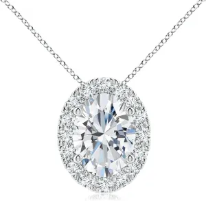 Angara Lab Grown Oval Diamond Halo Pendant in 14K Solid Gold/Platinum | April Birthstone, Birthday, Engagement, Anniversary, Wedding Jewelry Gift for Women