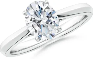 Angara Lab Grown Oval Diamond Knife-Edge Shank Trellis Engagement Ring in Silver / 14K Solid Gold/Platinum | April Birthstone, Birthday, Anniversary, Wedding Jewelry Gift for Women