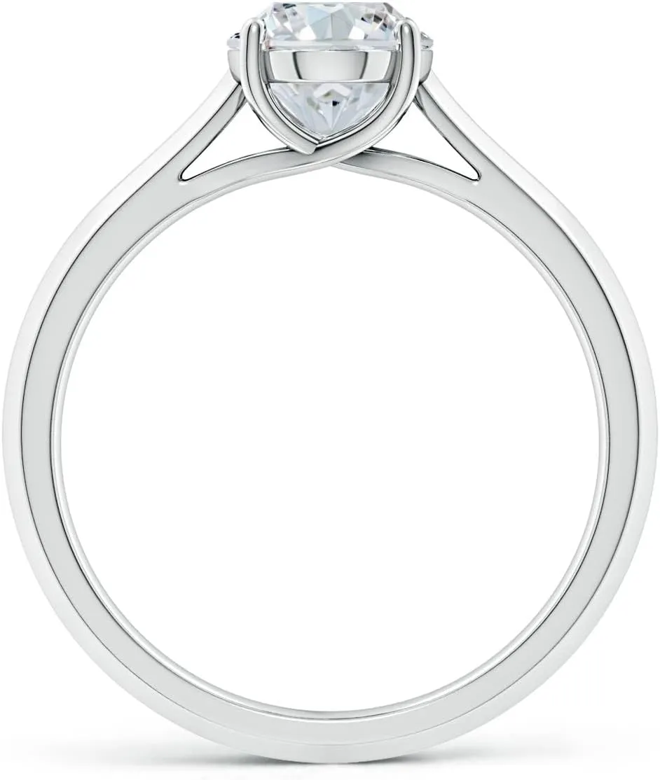 Angara Lab Grown Oval Diamond Knife-Edge Shank Trellis Engagement Ring in Silver / 14K Solid Gold/Platinum | April Birthstone, Birthday, Anniversary, Wedding Jewelry Gift for Women