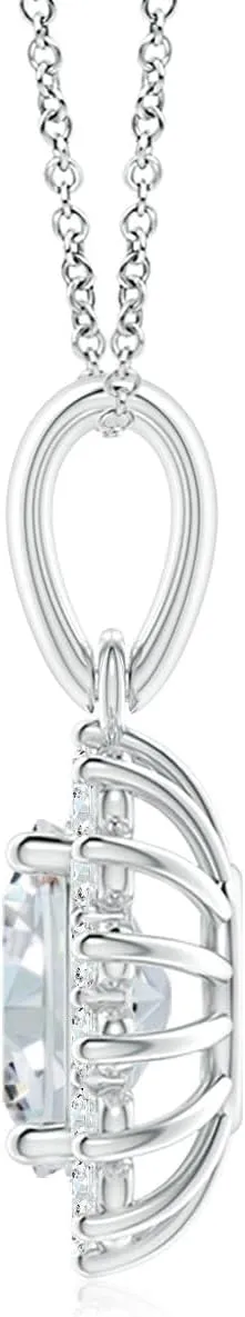 Angara Lab Grown Oval Diamond Pendant with Floral Halo in 14K Solid Gold/Platinum | April Birthstone, Birthday, Engagement, Anniversary, Wedding Jewelry Gift for Women