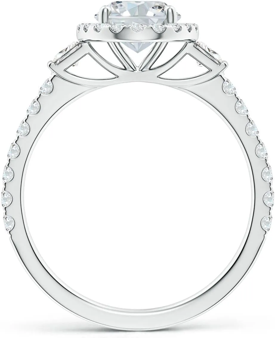 Angara Lab Grown Oval Diamond Side Stone Halo Engagement Ring in Silver / 14K Solid Gold/Platinum | April Birthstone, Birthday, Anniversary, Wedding Jewelry Gift for Women