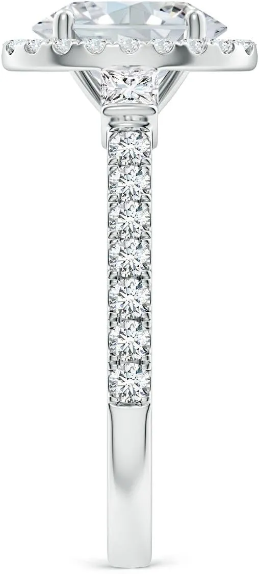 Angara Lab Grown Oval Diamond Side Stone Halo Engagement Ring in Silver / 14K Solid Gold/Platinum | April Birthstone, Birthday, Anniversary, Wedding Jewelry Gift for Women