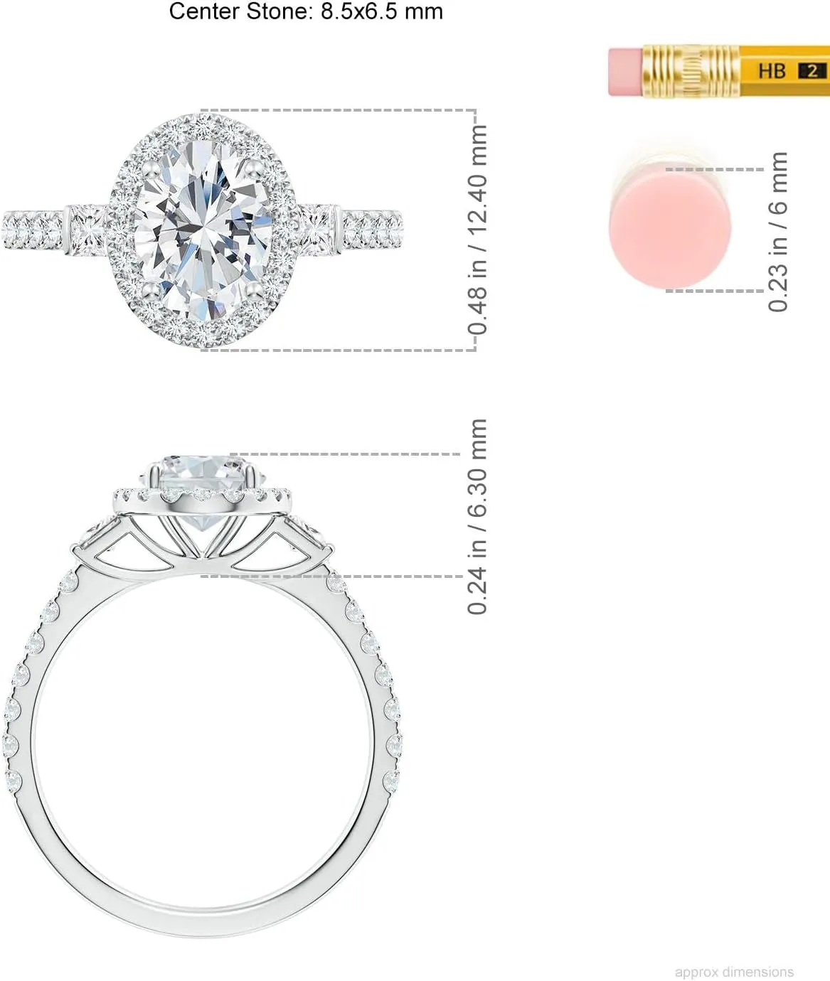 Angara Lab Grown Oval Diamond Side Stone Halo Engagement Ring in Silver / 14K Solid Gold/Platinum | April Birthstone, Birthday, Anniversary, Wedding Jewelry Gift for Women