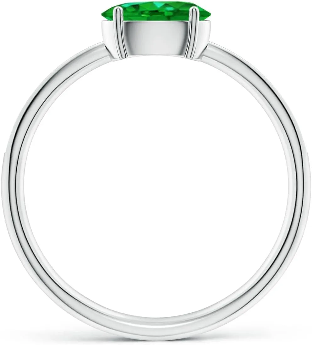 Angara Lab Grown Oval Emerald Off-Centered Solitaire Ring With Diamonds in Silver / 14K Solid Gold/Platinum | May Birthstone, Birthday, Engagement, Anniversary, Wedding Jewelry Gift for Women