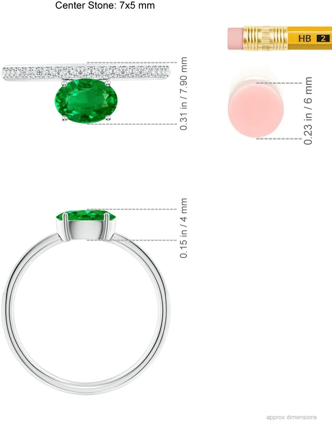 Angara Lab Grown Oval Emerald Off-Centered Solitaire Ring With Diamonds in Silver / 14K Solid Gold/Platinum | May Birthstone, Birthday, Engagement, Anniversary, Wedding Jewelry Gift for Women