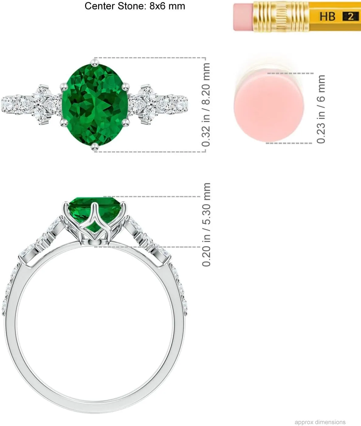 Angara Lab Grown Oval Emerald Side Stone Engagement Ring with Accents in 14K Solid Gold/Platinum | May Birthstone, Birthday, Anniversary, Wedding Jewelry Gift for Women