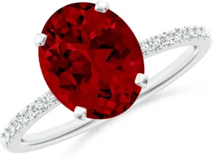 Angara Lab Grown Peg Head Oval Ruby Classic Engagement Ring in 14K Solid Gold/Platinum | July Birthstone, Birthday, Anniversary, Wedding Jewelry Gift for Women
