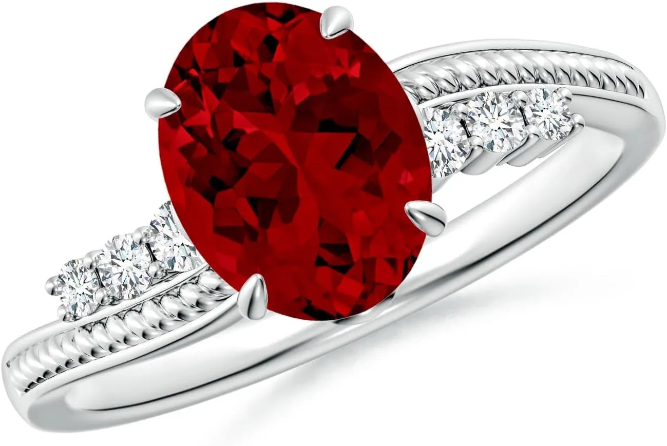 Angara Lab Grown Vintage Style Oval Ruby Bypass Shank Engagement Ring in 14K Solid Gold/Platinum | July Birthstone, Birthday, Anniversary, Wedding Jewelry Gift for Women