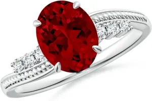Angara Lab Grown Vintage Style Oval Ruby Bypass Shank Engagement Ring in 14K Solid Gold/Platinum | July Birthstone, Birthday, Anniversary, Wedding Jewelry Gift for Women