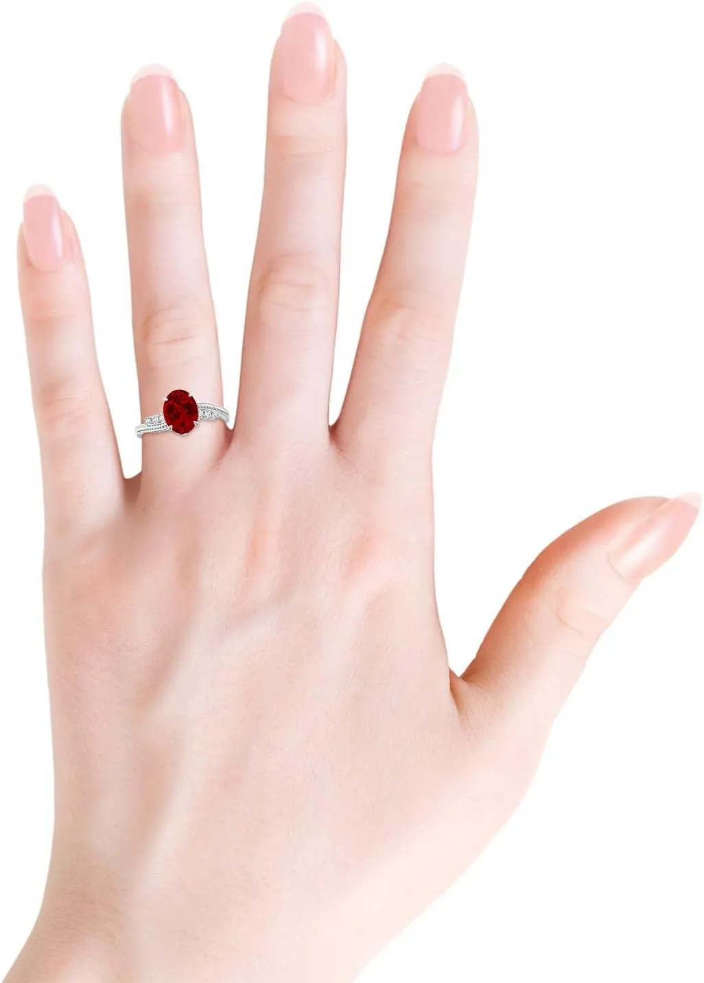 Angara Lab Grown Vintage Style Oval Ruby Bypass Shank Engagement Ring in 14K Solid Gold/Platinum | July Birthstone, Birthday, Anniversary, Wedding Jewelry Gift for Women