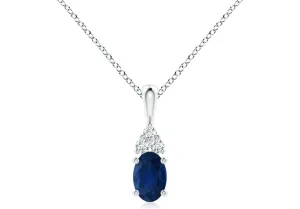 Angara Natural 0.6 Ct Blue Sapphire and 0.06 Ct Diamond Classic Pendant Necklace for Women in Platinum (Grade-AA | Size-6x4mm) | September Birthstone, Birthday, Anniversary Jewelry Gift For Women