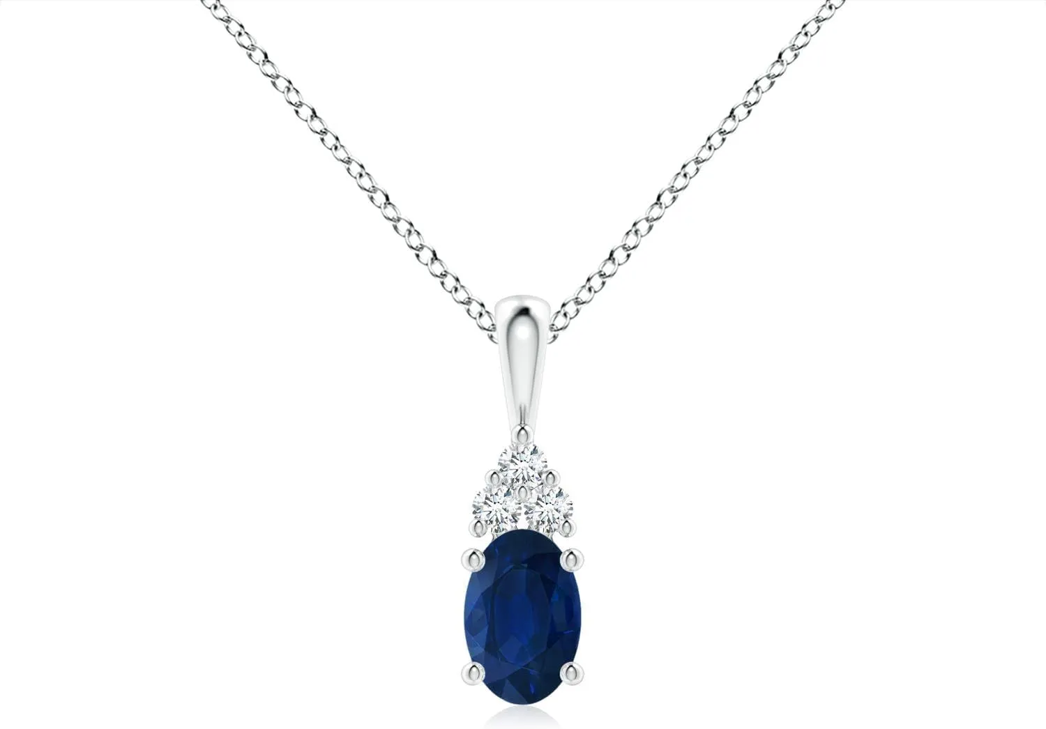 Angara Natural 0.6 Ct Blue Sapphire and 0.06 Ct Diamond Classic Pendant Necklace for Women in Platinum (Grade-AA | Size-6x4mm) | September Birthstone, Birthday, Anniversary Jewelry Gift For Women