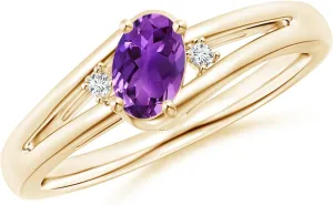Angara Natural Amethyst and Diamond Split Shank Ring in 14K Solid Gold/Platinum | February Birthstone, Birthday, Engagement, Anniversary, Wedding Jewelry Gift for Women